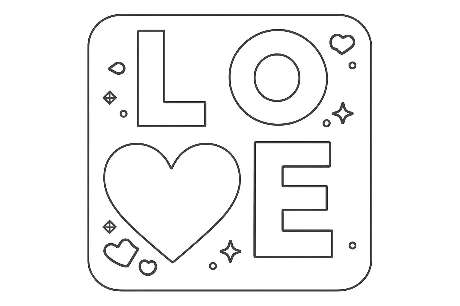 Valentijnsdag kleurplaat - zwart-wit lijntekening