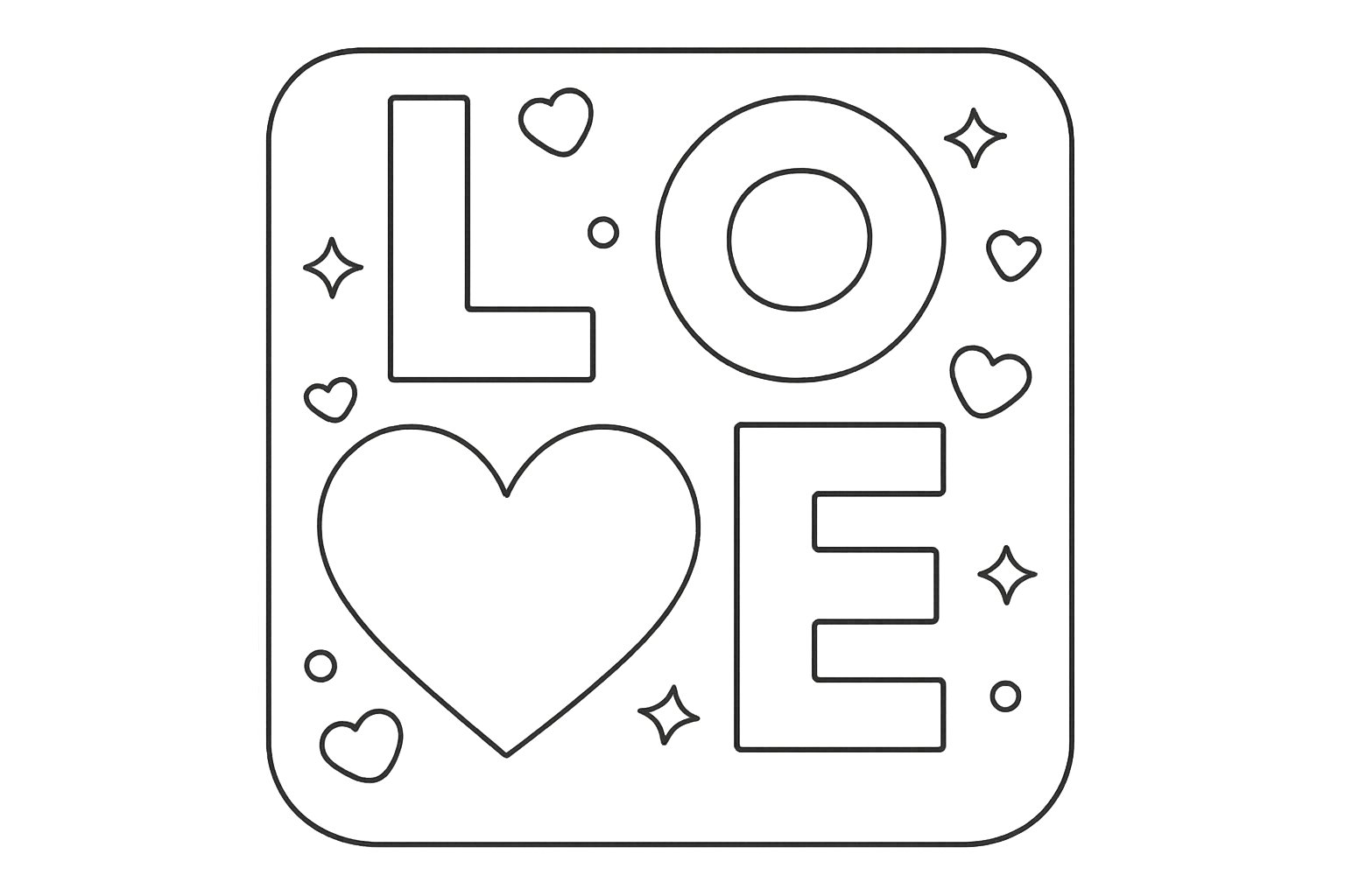 Valentijnsdag kleurplaat - zwart-wit lijntekening