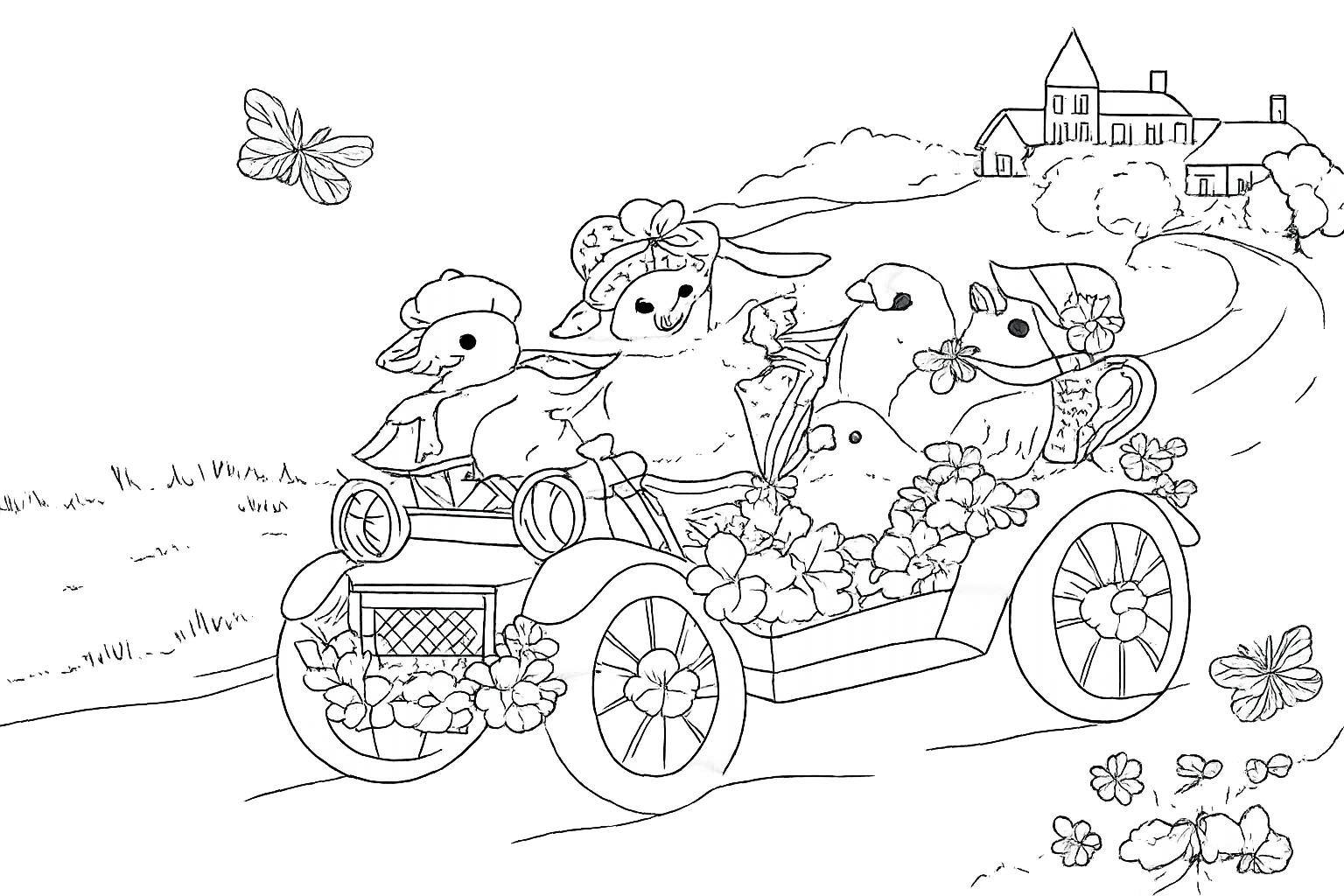 Pasen kuikens coloring page line art