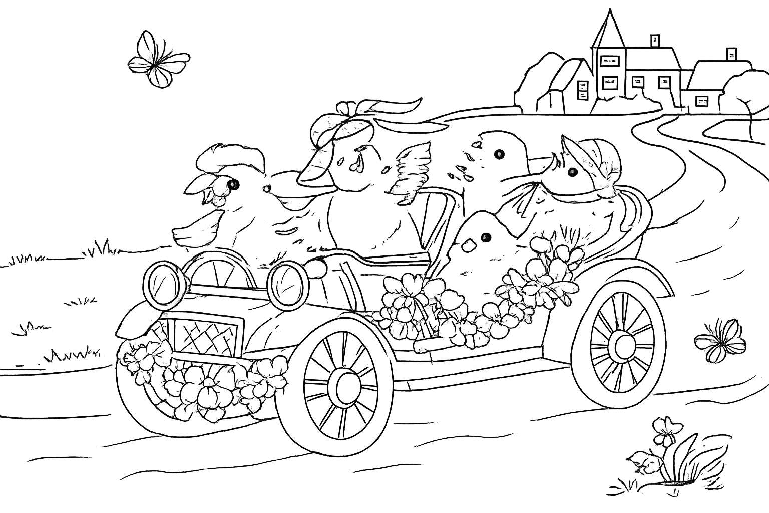 Pasen kuikens coloring page line art