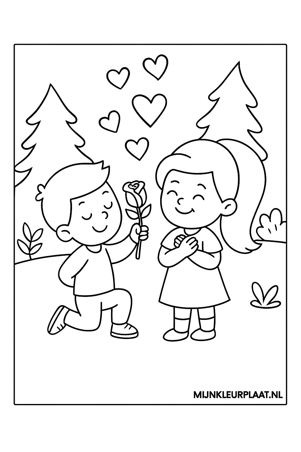 Plantilla de Colorear Gratis del Día de San Valentín - Variante 3 Plantilla para Niños