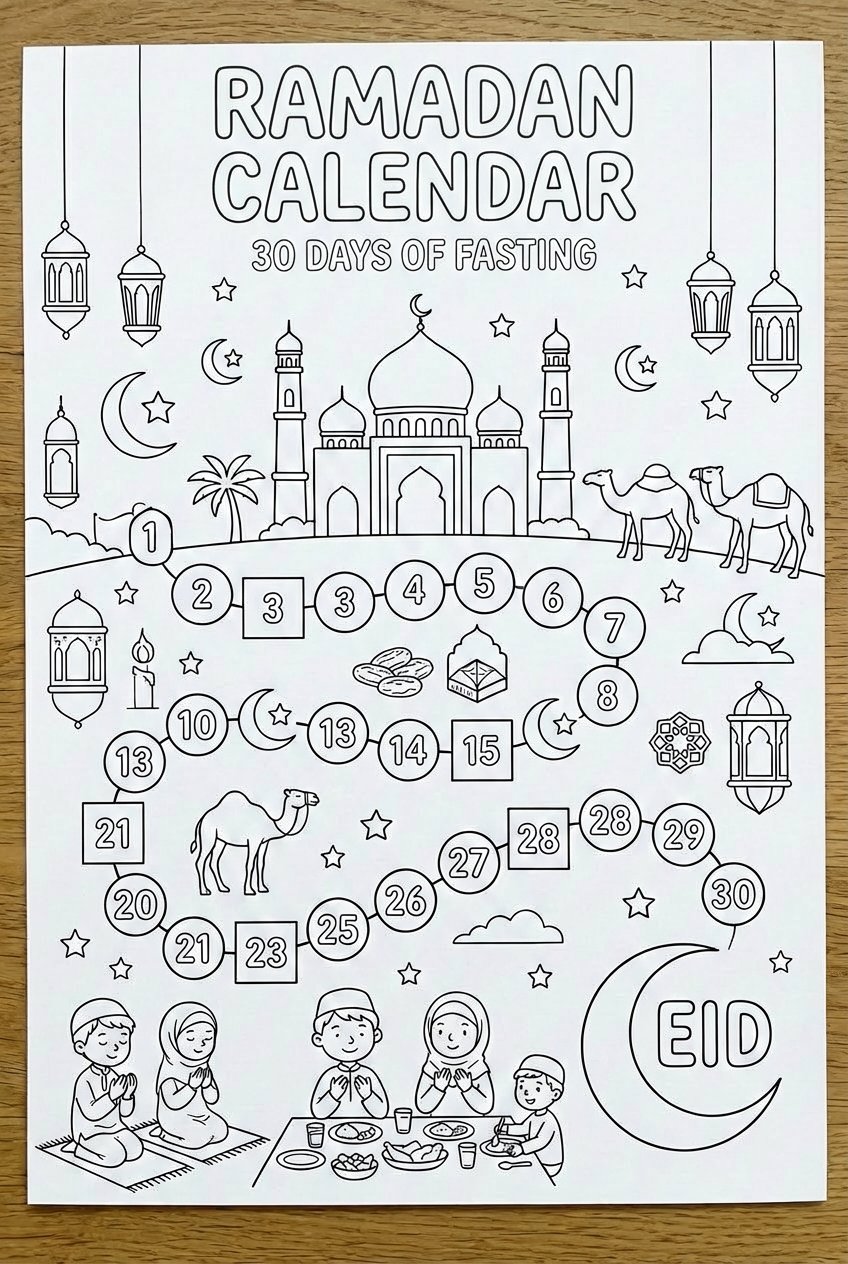 Dibujo para colorear Ramadan Kalander line art