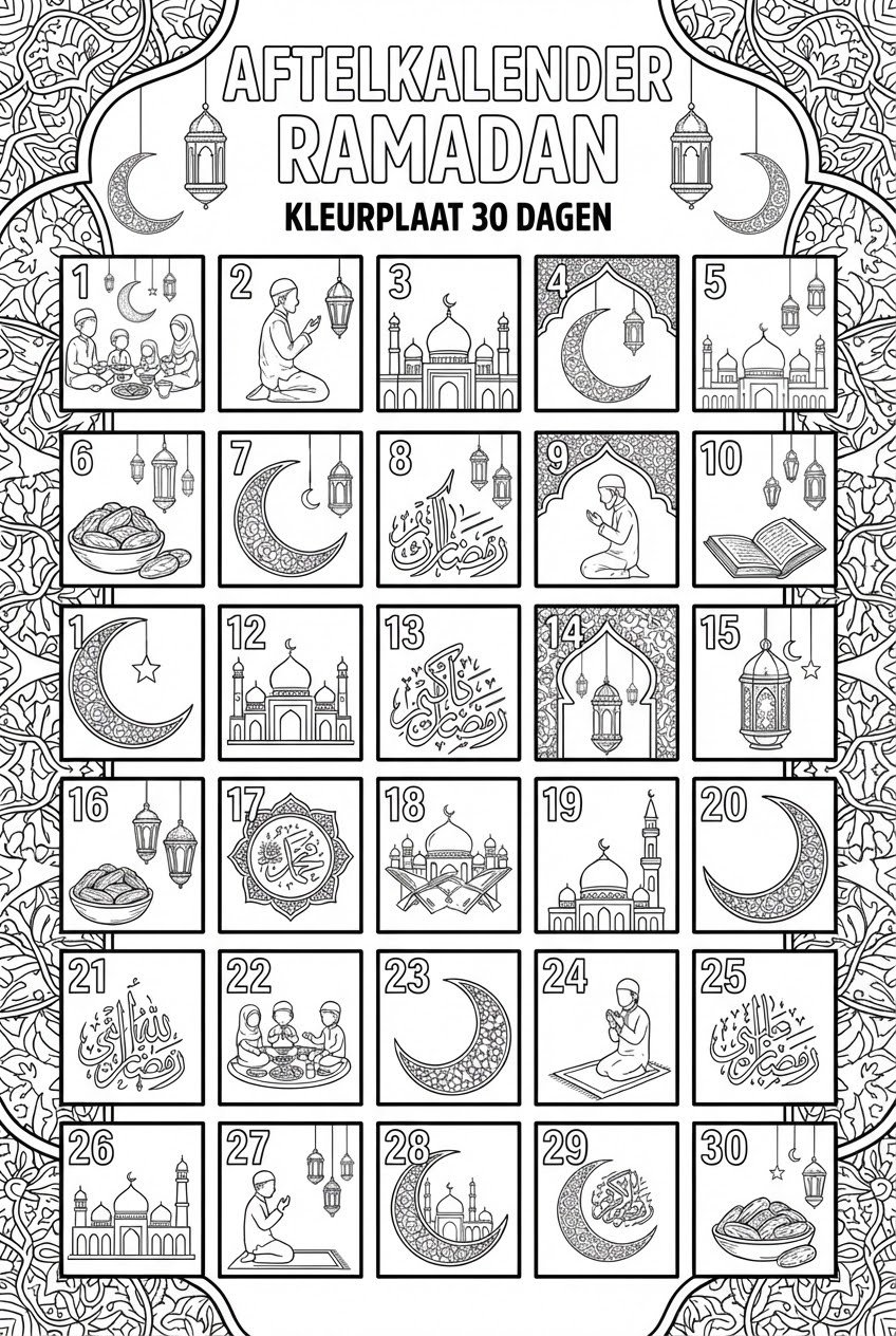 Dibujo para colorear Ramadan kalender line art
