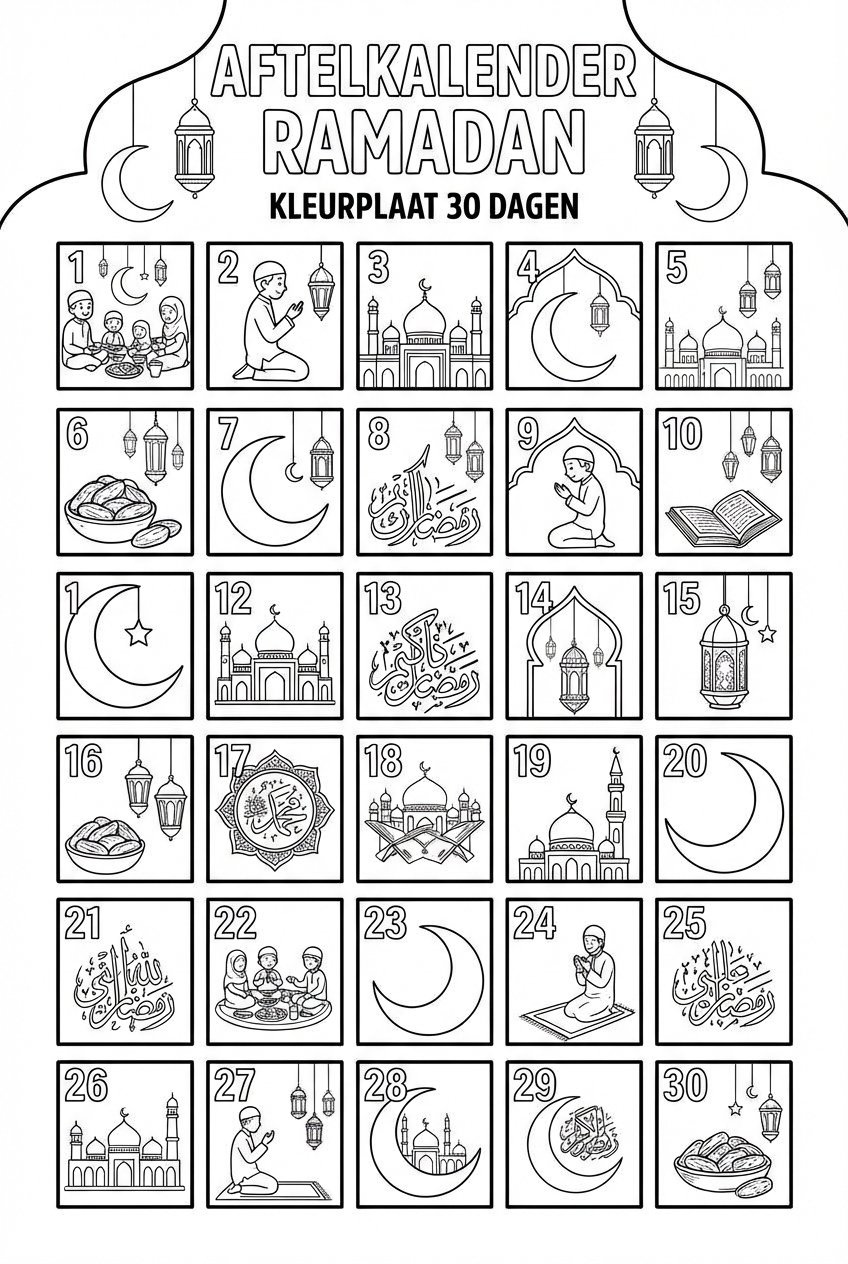 Dibujo para colorear Ramadan kalender line art