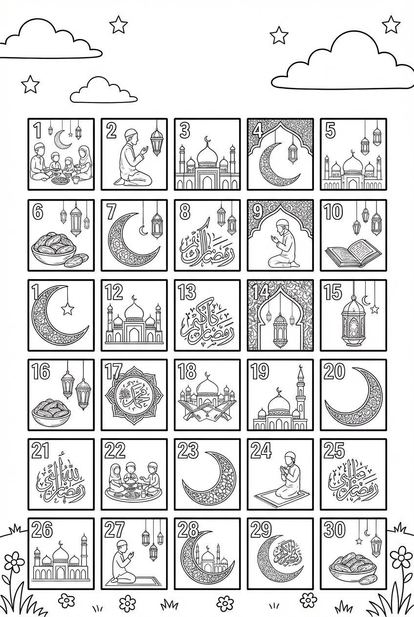 Dibujo para colorear Ramadan kalender line art