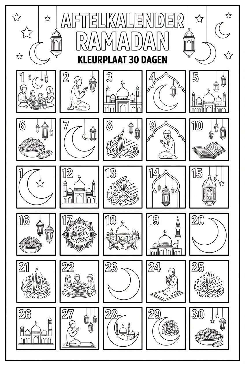 Dibujo para colorear Ramadan kalender line art