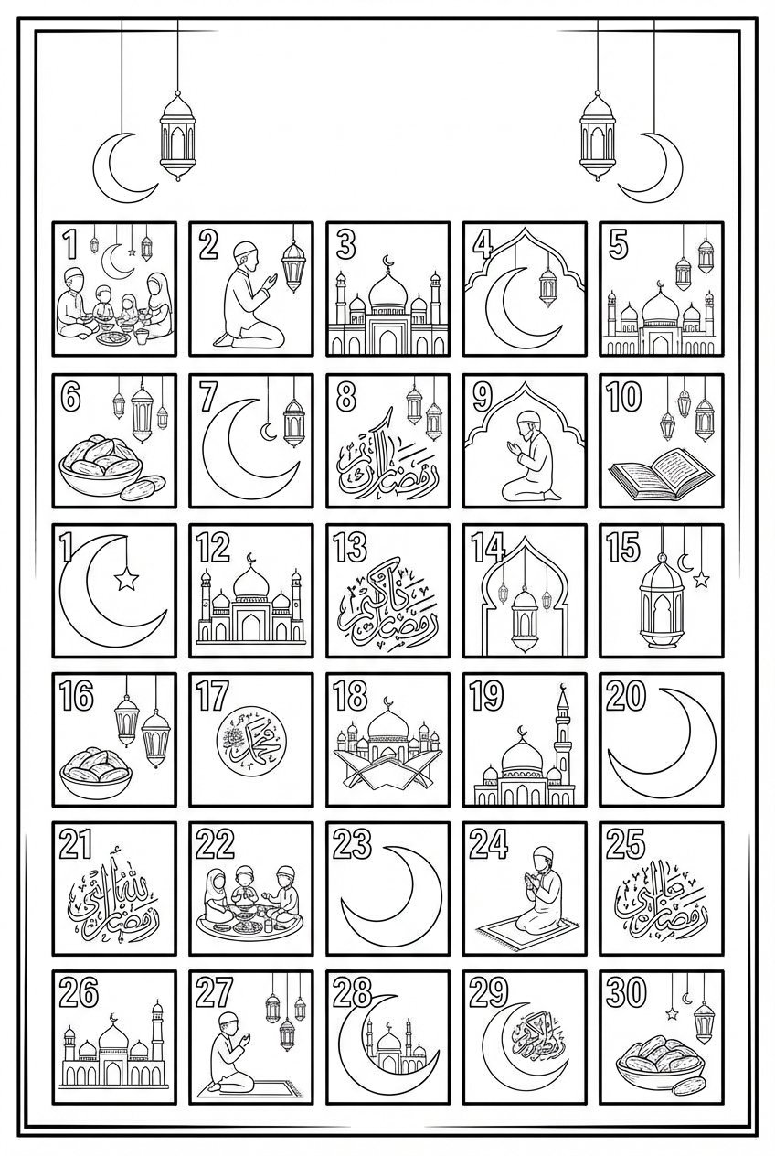 Dibujo para colorear Ramadan kalender line art