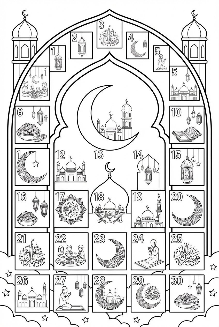 Dibujo para colorear Ramadan kalender line art