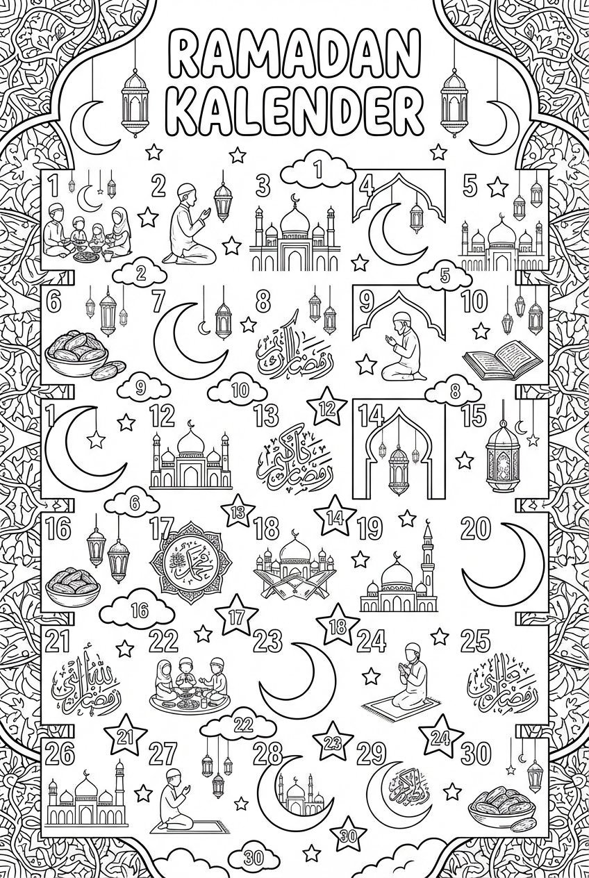 Dibujo para colorear Ramadan kalender line art