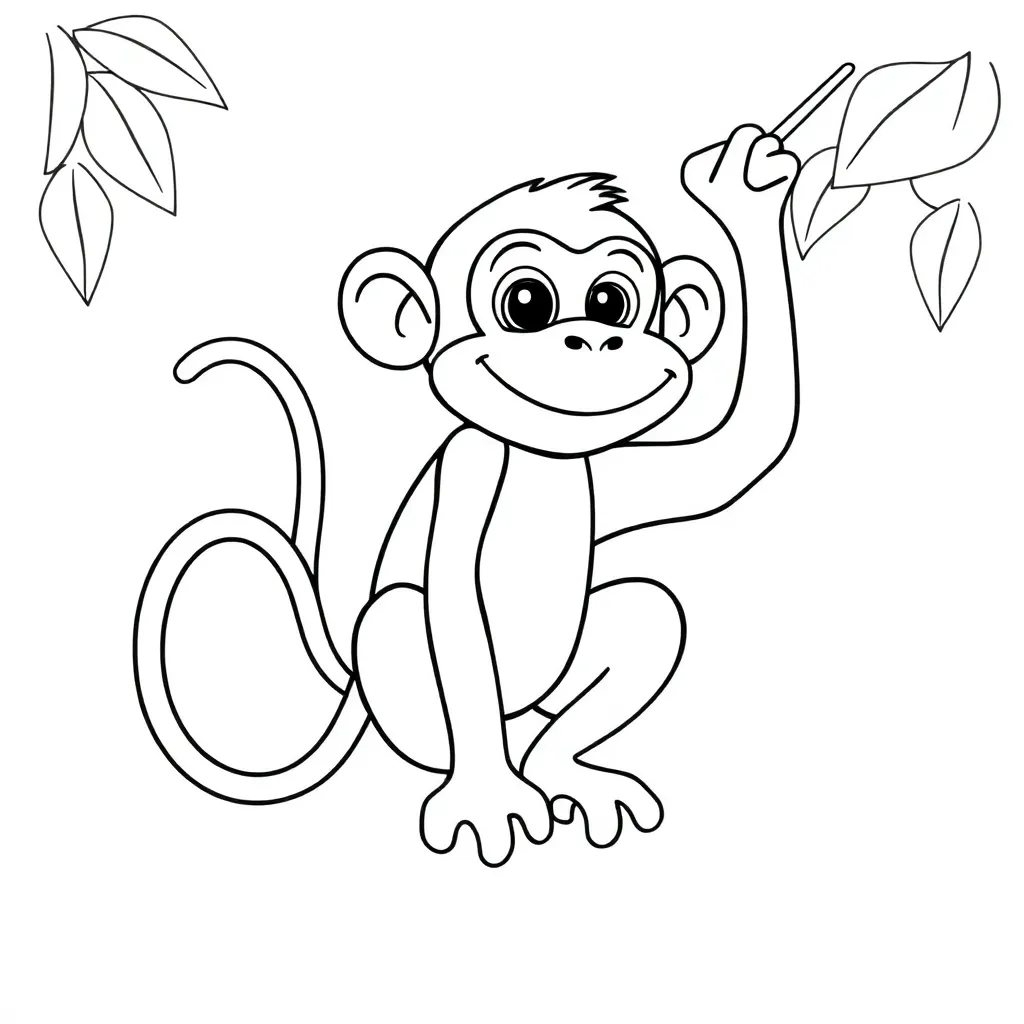 Feuille de coloriage gratuite Singe Animal Dessin animé Nature Adorable Feuille de coloriage pour Enfant