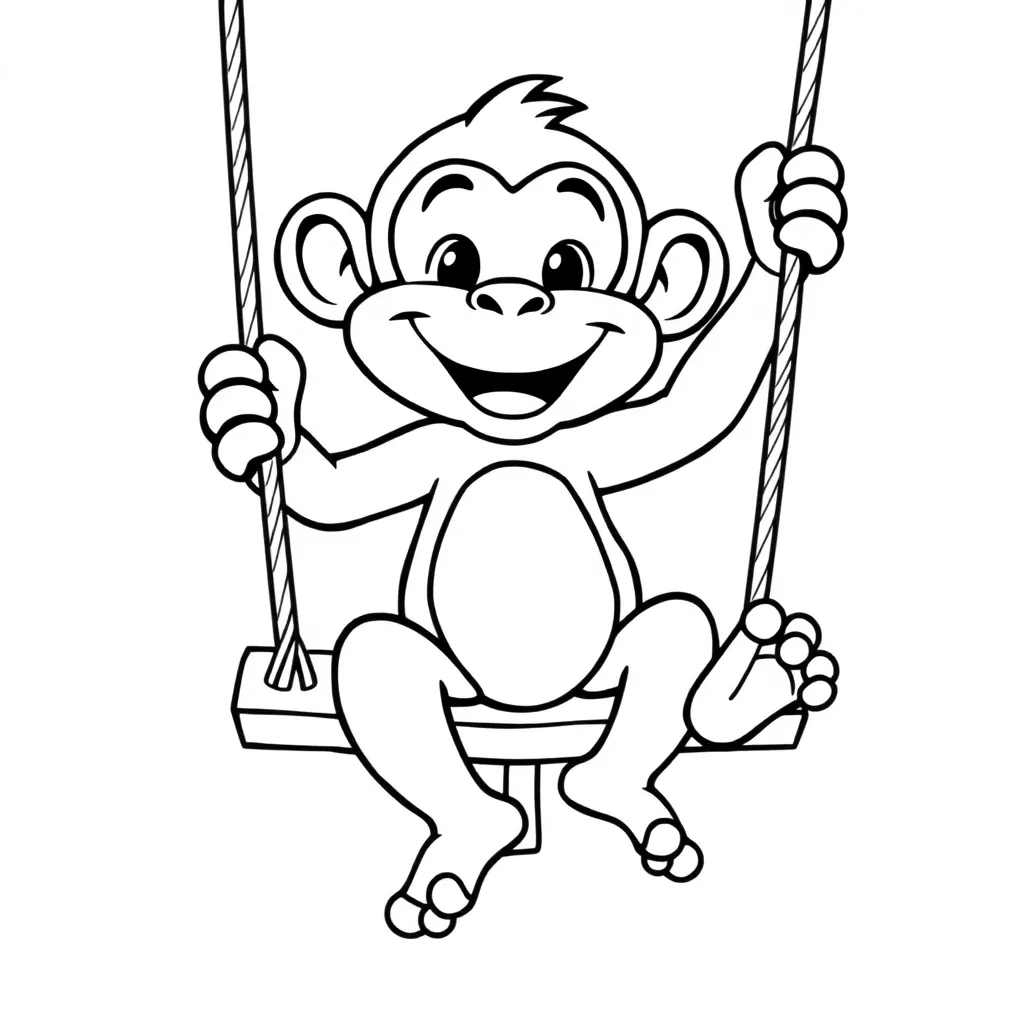 Aap Schommel Cartoon Vrolijk Kinderen coloring page for children