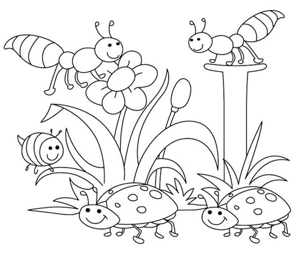 Abejas Y Mariquitas De Primavera coloring page for children