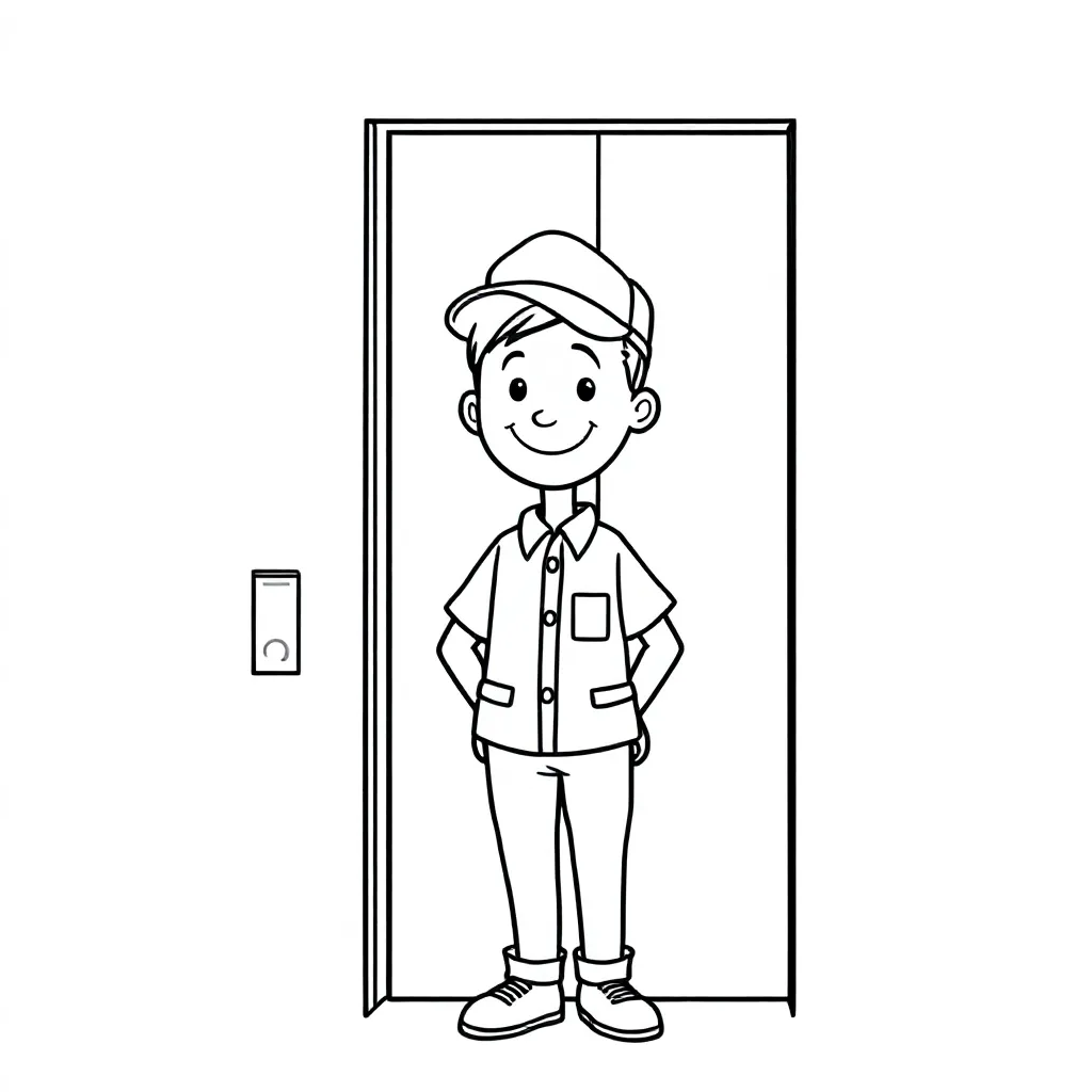 Abeltje de lift jongen coloring page for children