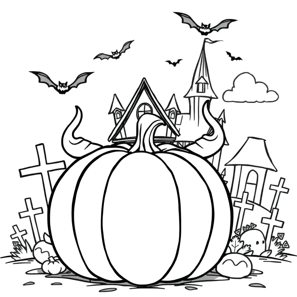 Angstaanjagend Halloween Griezelige Pompoen Spookachtig Huis Vleermuizen Dreigende Wolken coloring p