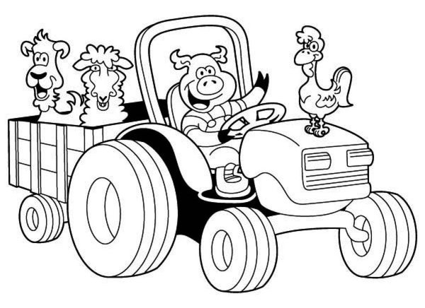 Animales En El Tractor coloring page for children
