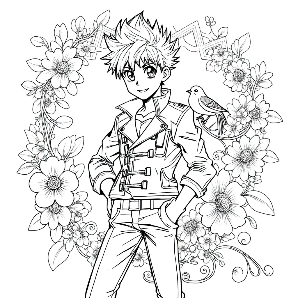 Anime boy coloring page for children
