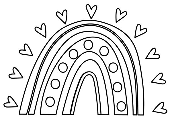 Arco Iris Con Circulo Y Corazones coloring page for children