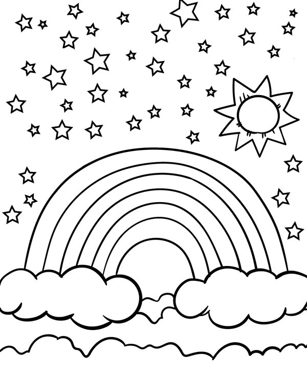 Arco Iris Con Estrellas Y Sol coloring page for children