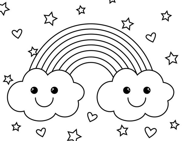 Arco Iris Kawaii Y Nubes coloring page for children
