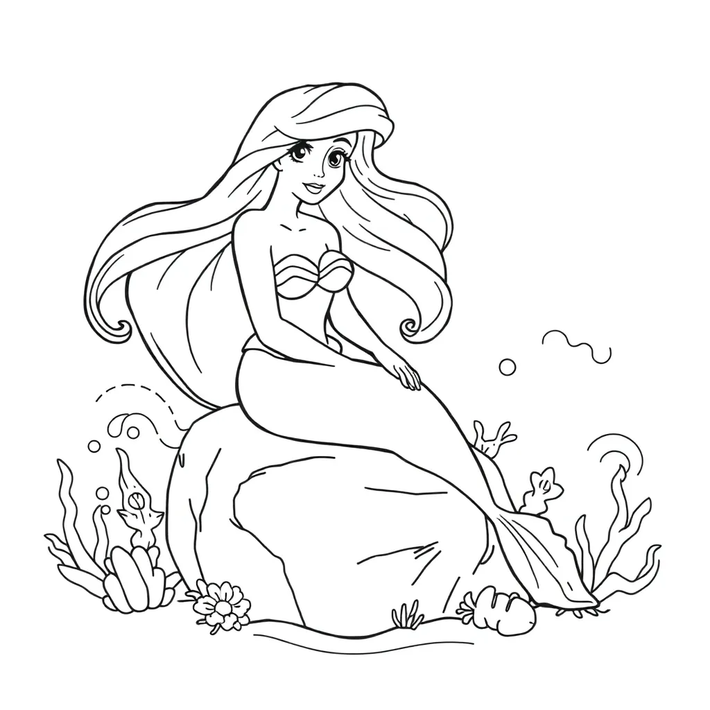 Feuille de coloriage gratuite Ariel pour enfants