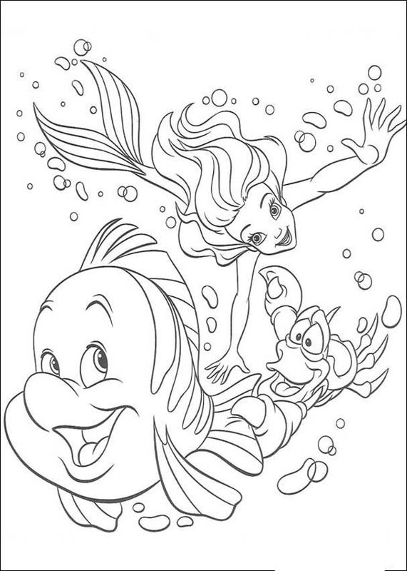 Ariel Platija Y Sebastian Nadando coloring page for children