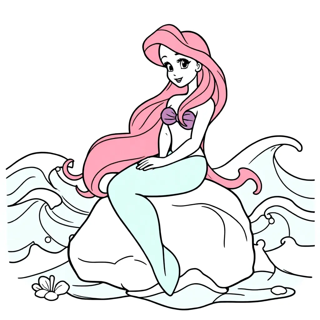 Feuille de coloriage gratuite Ariel Sirène, Princesse Disney, Roux, Sous-marin