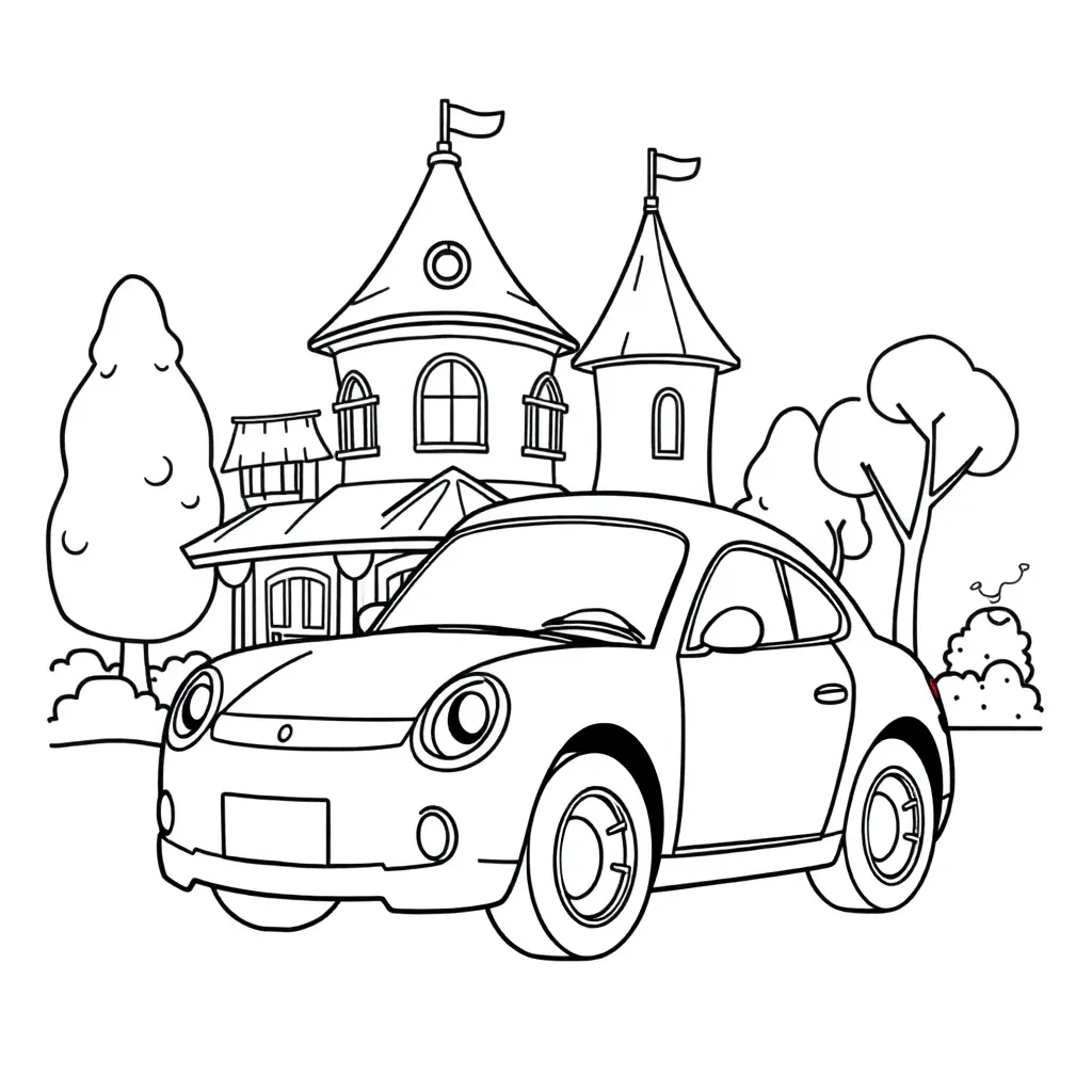 Auto Animatie Vrolijk Kinderen Voertuig coloring page for children