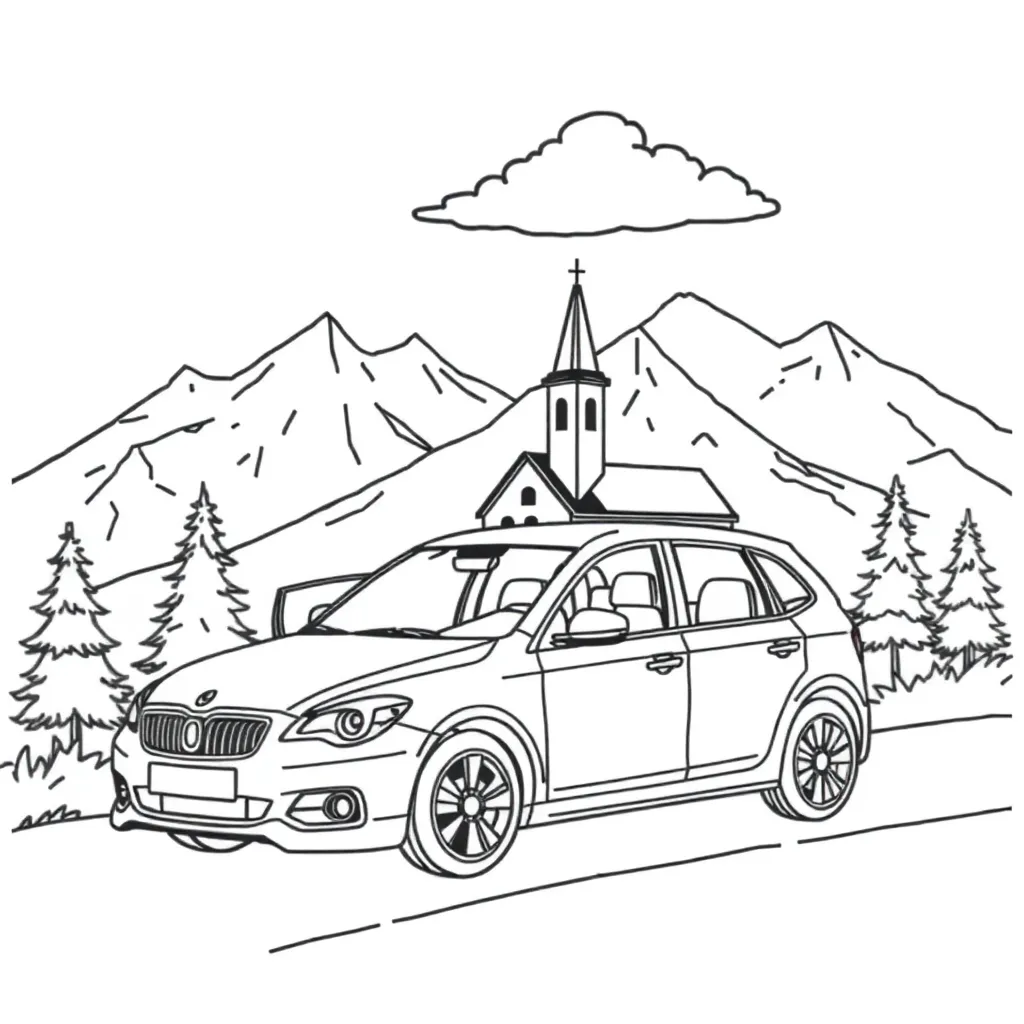 Auto Europees Landschap Bergen Natuur coloring page for children