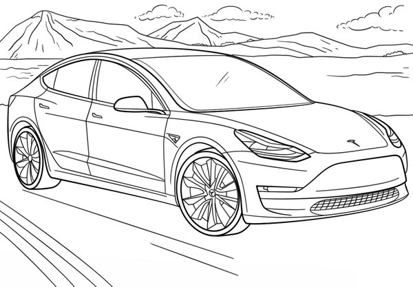 Autos Tesla coloring page for children