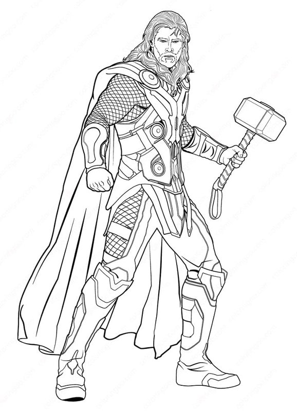 Avengers Thor Martillo coloring page for children