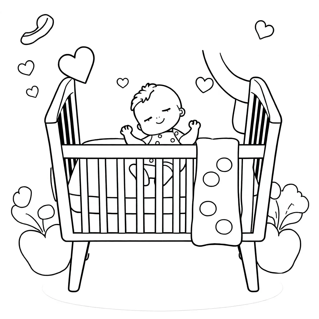 baby in bed kleurplaat voor kinderen