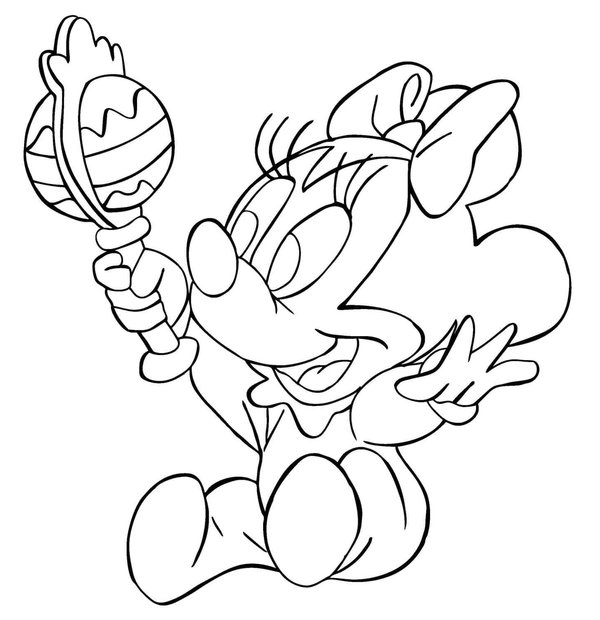 Malvorlage Baby Minnie Maus mit Rassel