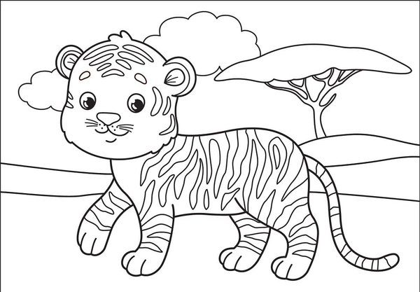 Baby Tiger Cloud Tree coloring page for children