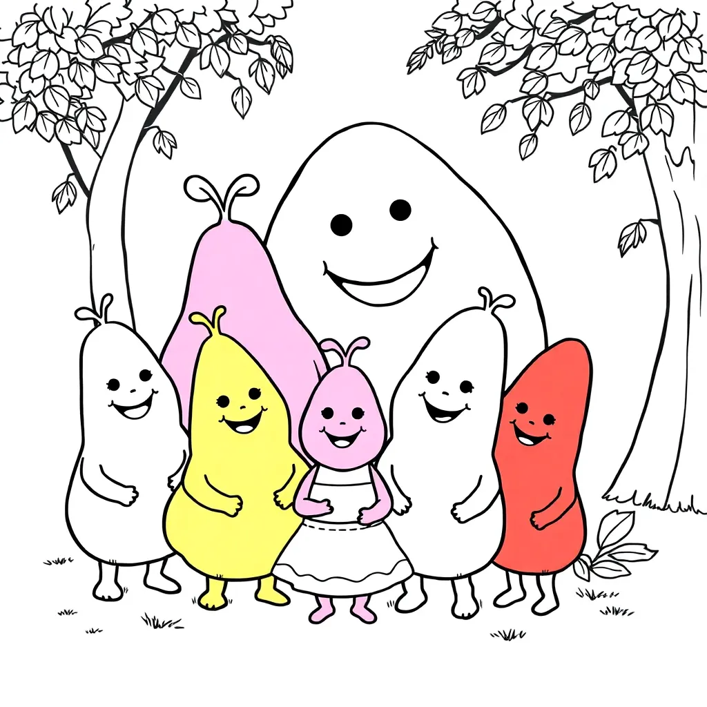 Barbapapa-Familie, rosa, kuschelig, schwarze Malvorlage für Kinder