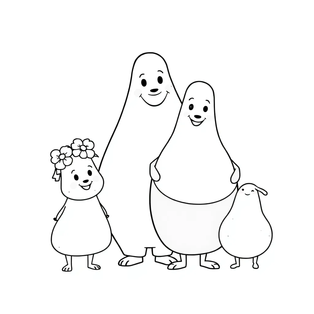 Barbapapa, Familie, rosa, Kuscheltier, schwarz Malvorlage für Kinder