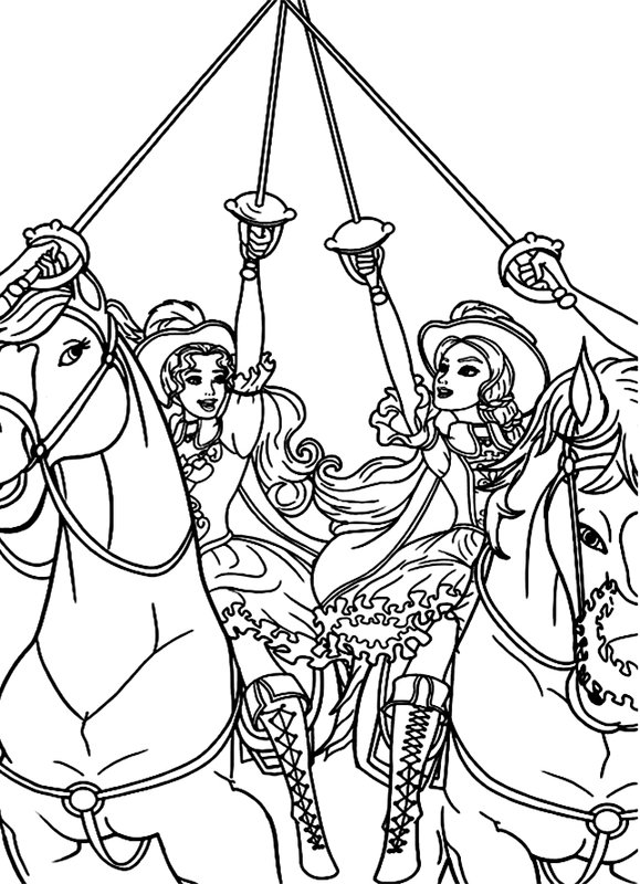 Barbie a caballo coloring page for children