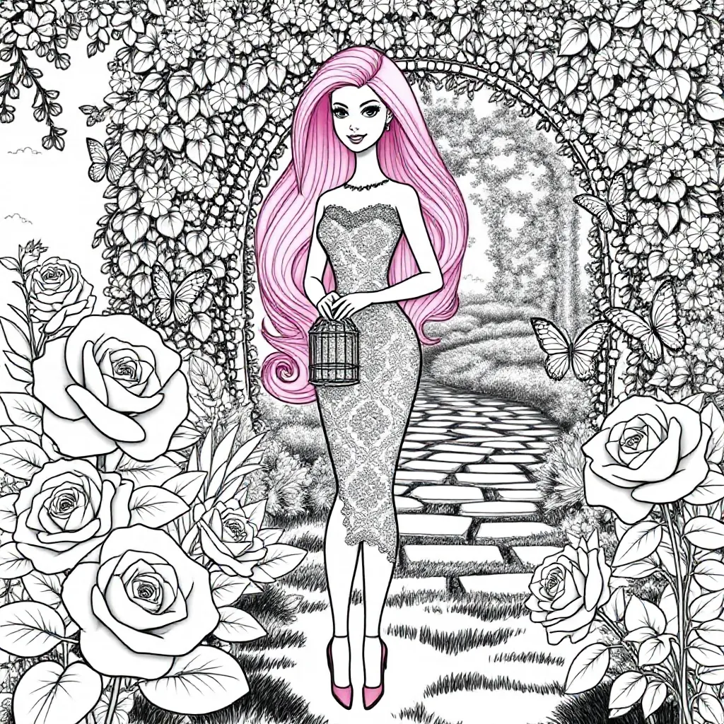 Barbie Buiten Met Pink Haar coloring page for children