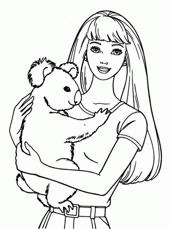 Barbie With Koala Bear coloring page for children