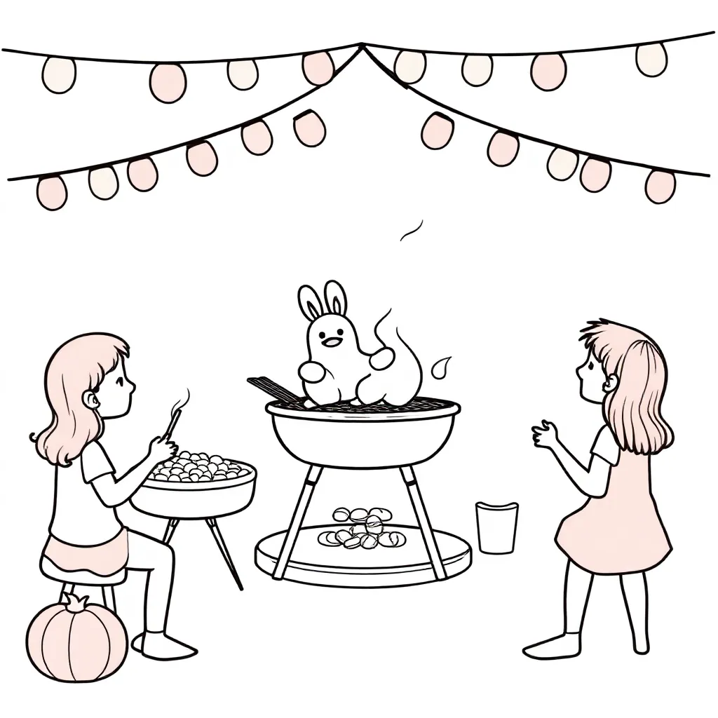 Bbq feest, silent disco voor kinderen, een koeien springkussen kleurplaat voor kinderen
