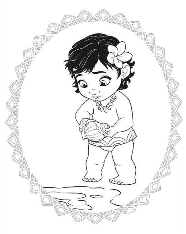 Bebe Moana Con Concha De Mar En La Mano coloring page for children