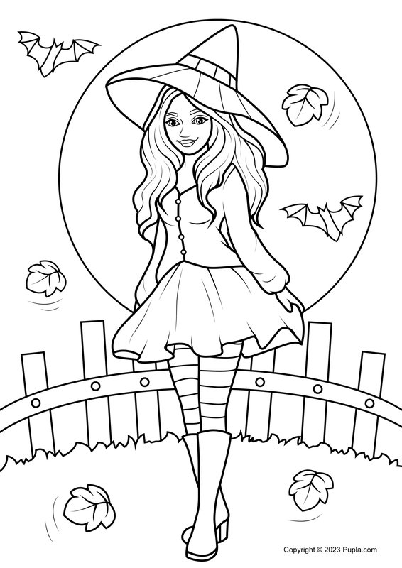 Belle fille d'Halloween coloring page for children