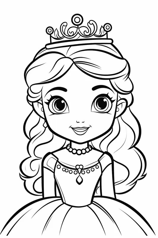 Belle Princesse Mignonne aux Grands Yeux coloring page for children