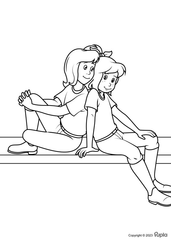 Bibi und Tina sitzen zusammen coloring page for children
