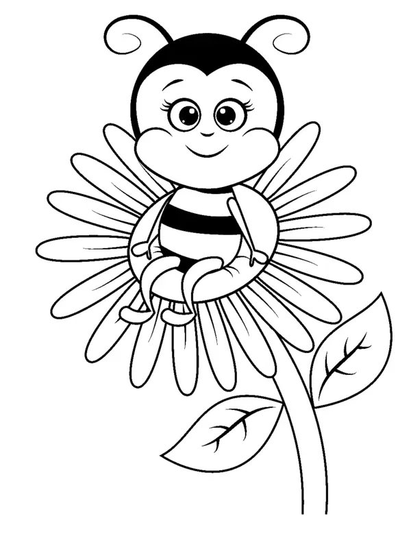 Bij Op Bloem coloring page for children