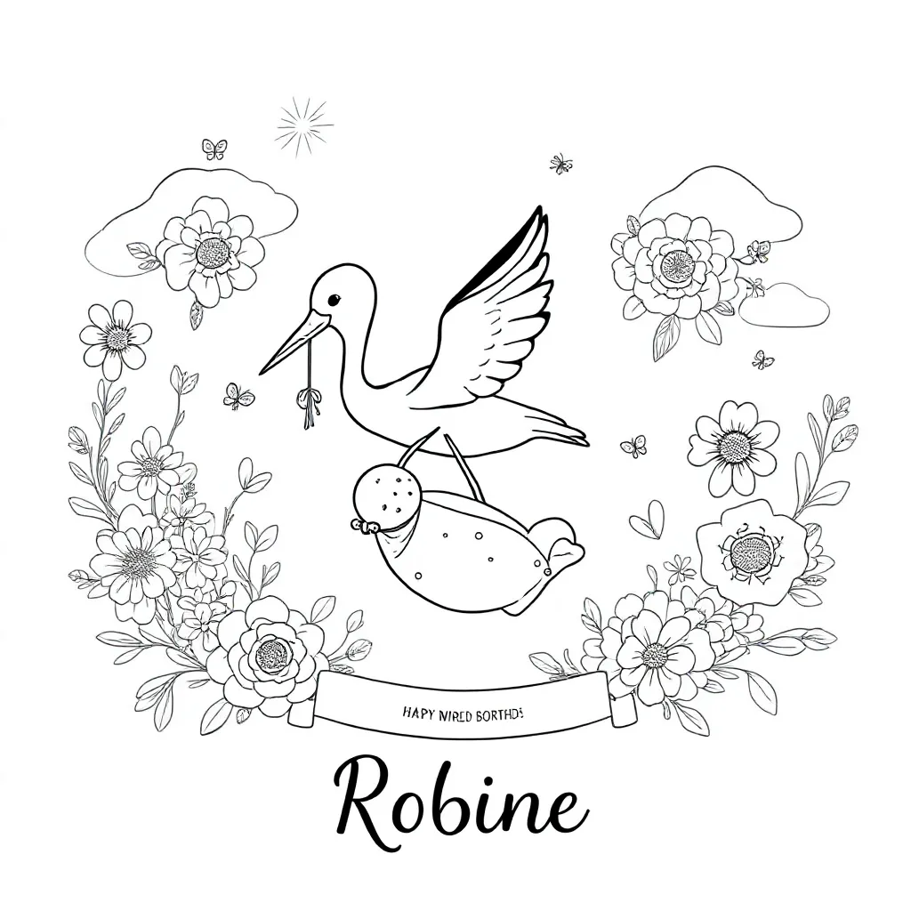 birth of a girl named Robine coloring page for children