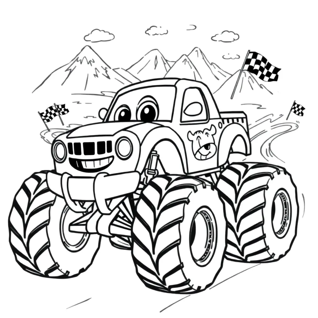 Plantilla de Coloreado Gratis Blaze y los Monster Trucks - Aventura de Vehículos - Dibujos Animados - Plantilla de Coloreado