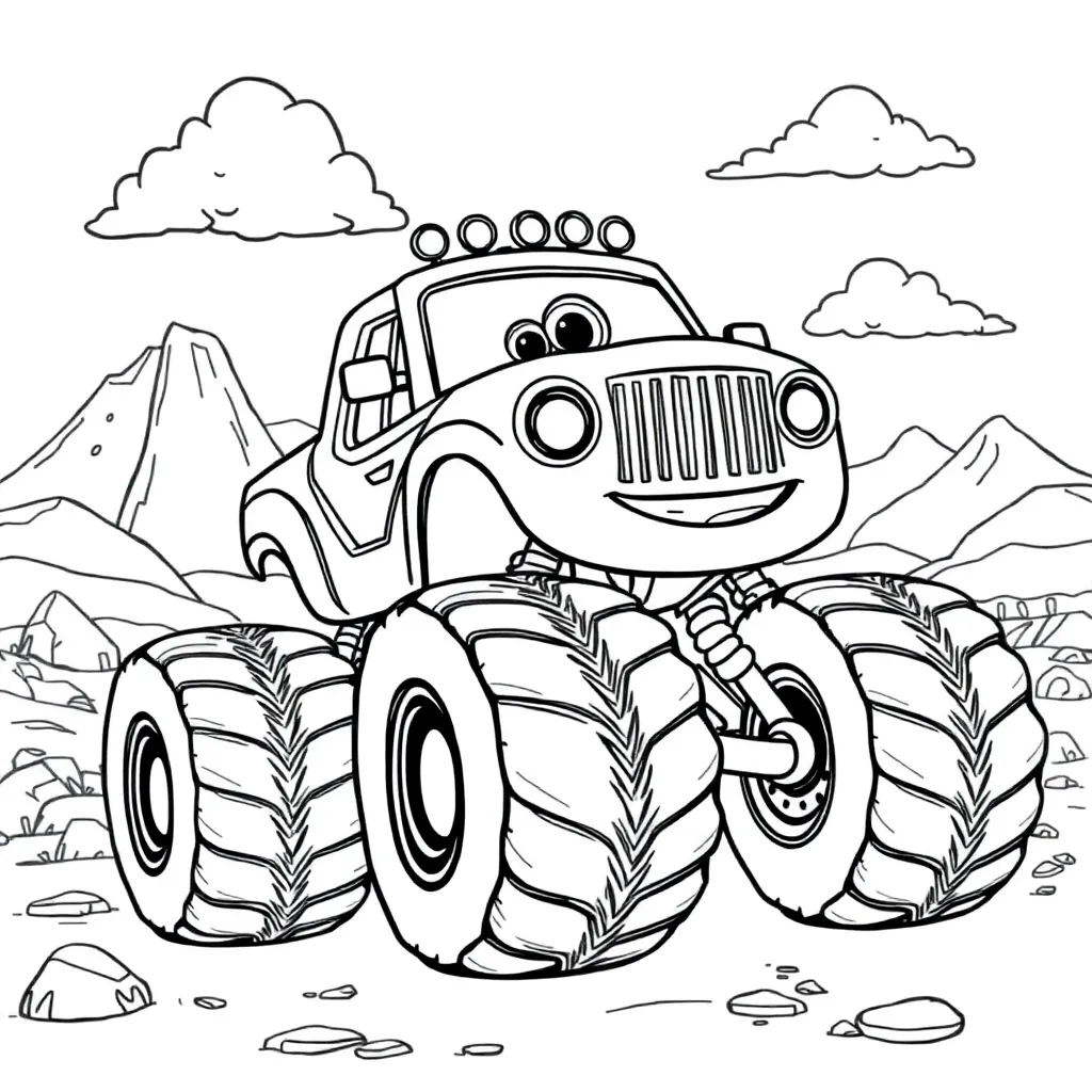 Plantilla de Coloreado Gratis Blaze y los Monster Trucks - Aventura de Vehículos - Dibujos Animados - Plantilla de Coloreado