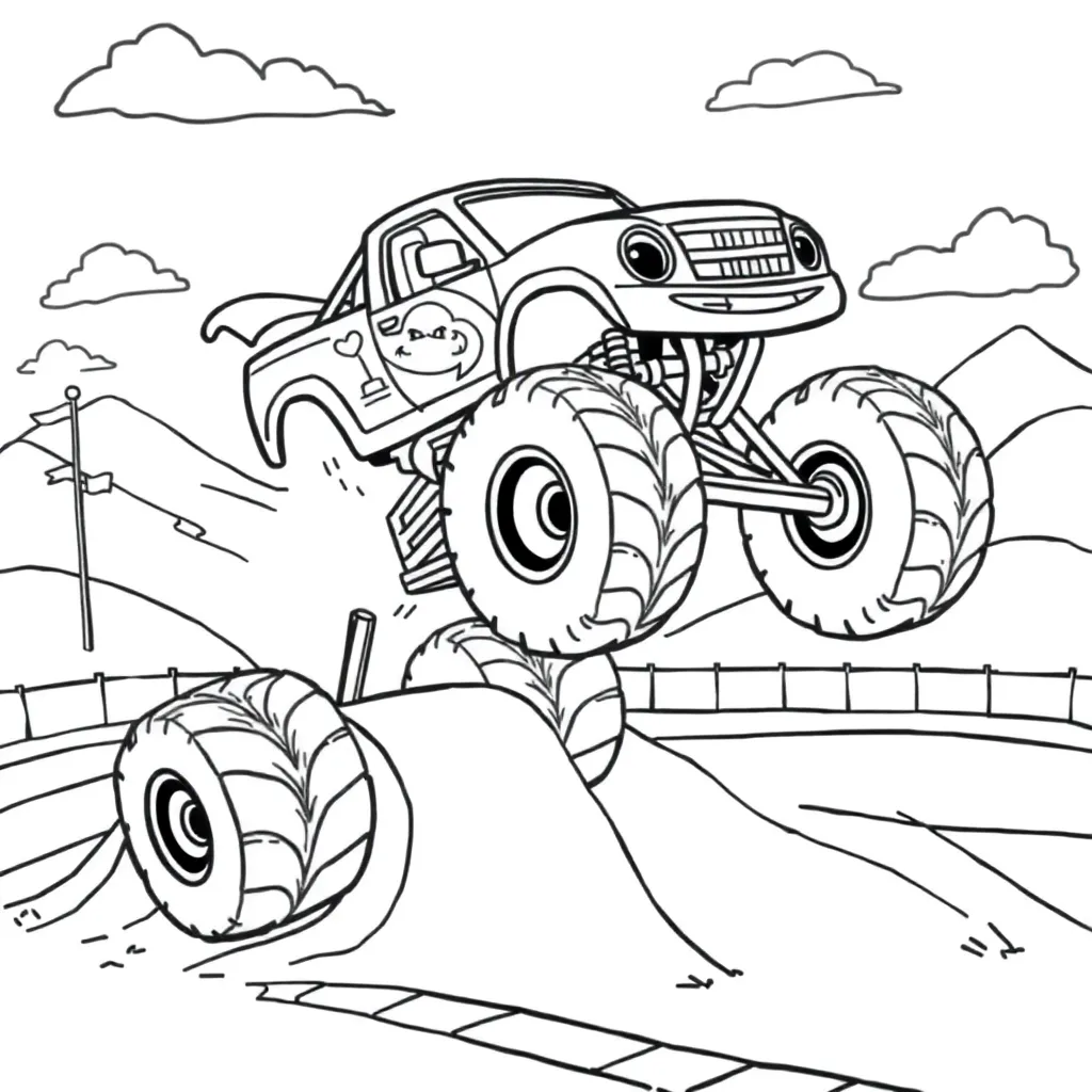 Plantilla de Coloreado Gratis Blaze y los Monster Trucks - Aventura de Vehículos - Dibujos Animados - Plantilla de Coloreado