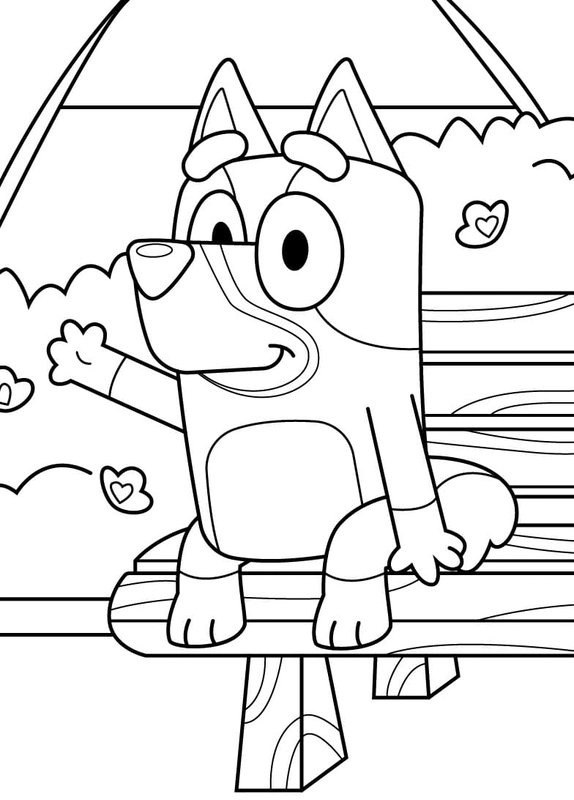 Bluey En Un Banco Del Parque coloring page for children