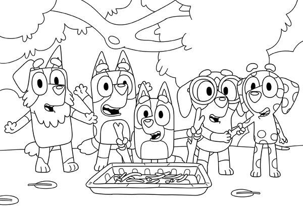 Bluey Friends Spy Game coloring page for children